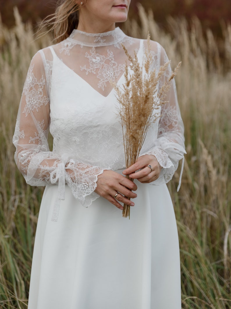 Civil wedding dress, Ready to ship soft lace midi bridal gown, Minimalistic midi wed dress, civil bridal gown, Simple boho bridal gown midi Lace top