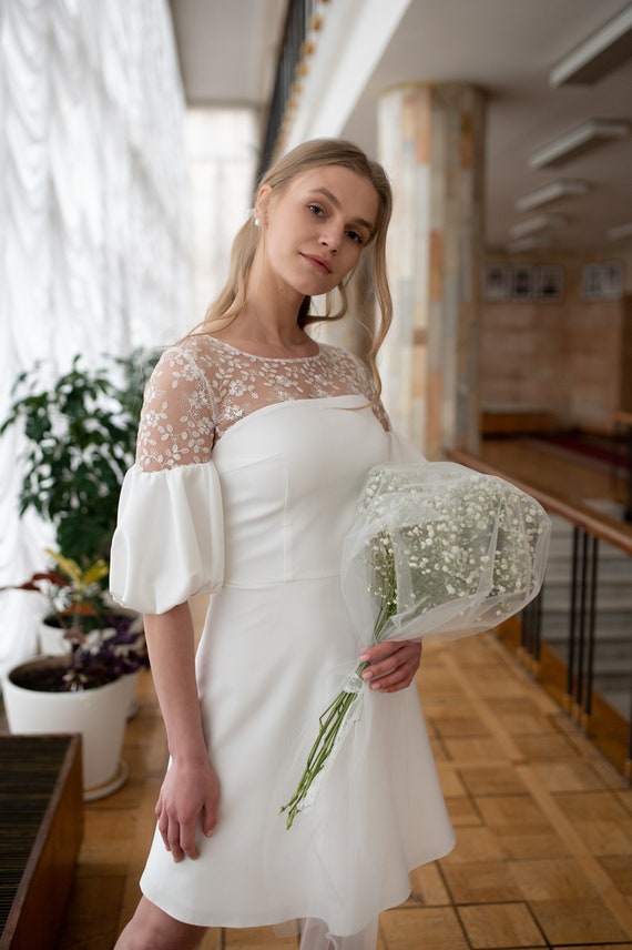 Vestido de novia civil corto estilo minimalista vestido midi - Etsy España Vestido de novia civil corto estilo minimalista vestido midi - Etsy España