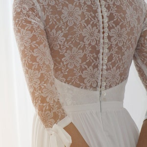Modest simple wedding dress, romantic lace, long sleeves, button closed back for whimsical, rustic, bohemian bride