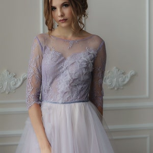 Purple lace wedding dress, bohemian bride, open back romantic wedding gown with long sleeves Sweet Berry