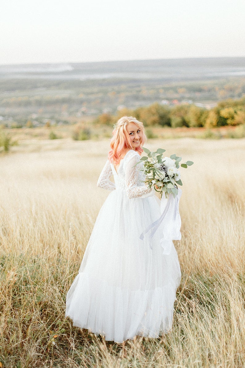 Elopement Long Sleeve Lace Wedding Dress Unique Closed Etsy