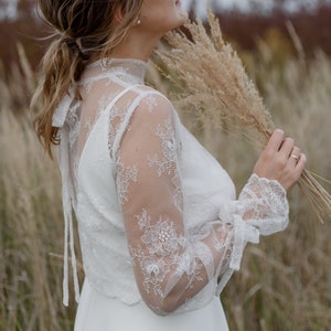 Standesamtliches Hochzeitskleid, versandfertig weiche Spitze Midi Brautkleid, minimalistisches Midi Hochzeitskleid, bürgerliches Brautkleid, einfaches Boho Brautkleid Midi Bild 8