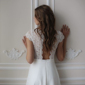 Modest Wedding Dress Rustic Mood Open Back, Boat Neckline and Cap ...