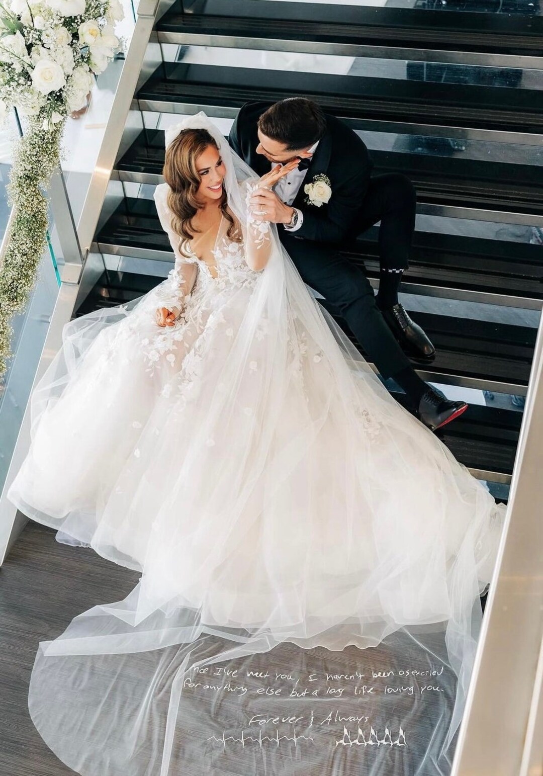 Velo da sposa ricamato color avorio, bianco sporco, frasi