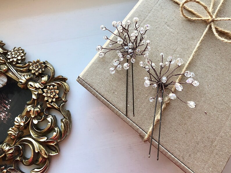 Bridal floral hair pins Wedding coloured hair pins Bridal crystal beads hair pins Bridal hair accessories Bridal white pearl hair pins