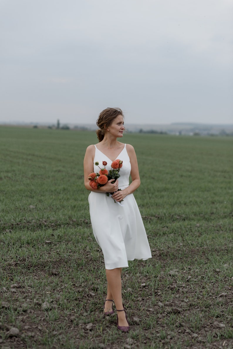 Civil wedding dress, Ready to ship soft lace midi bridal gown, Minimalistic midi wed dress, civil bridal gown, Simple boho bridal gown midi image 6