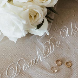 Bespoke Lace Plain Edge Wedding Veil with Embroidery: Custom Phrase Bridal Veil