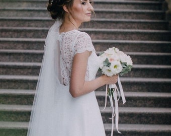 Modest wedding dress Rustic Mood open back, boat neckline and cap sleeves for  minimalistic, bohemian and whimsical wedding