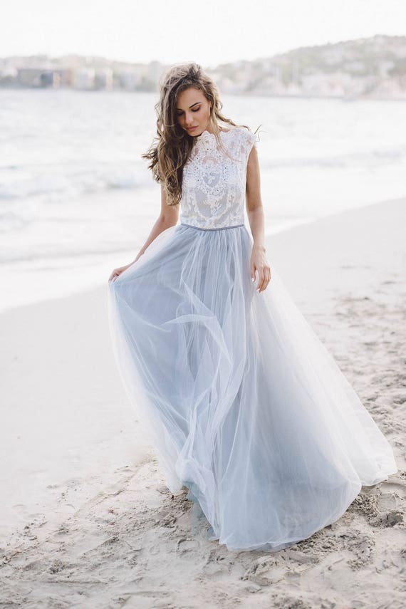 Dusty Grey Skirt Gown Modern Wedding Dress Diamond Sleeveless Etsy
