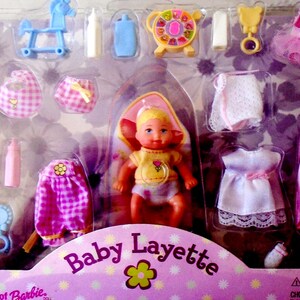 Barbie Baby Doll and Layette NIB , Vintage Blond Krissy Doll Layette, Barbie Krissy Baby Doll, 1/6 Scale Baby Doll Clothes and Toys Set