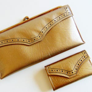 PRINCESS GARDNER Metallic Gold Checkbook Wallet and Key Holder, 70&#39;s Princess Gardner Wallet and Key Safe, Cowhide Leather Wallet Gift Set