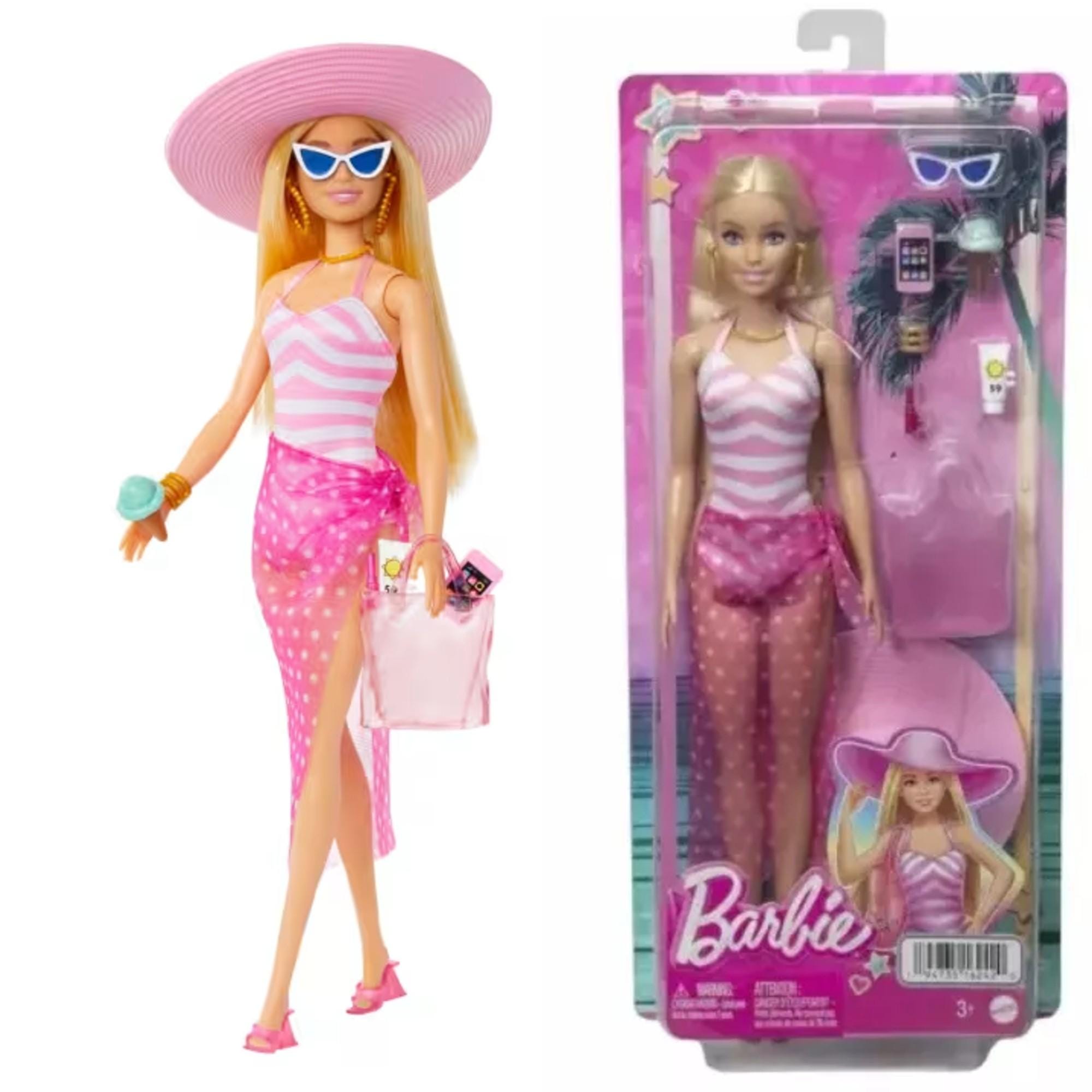 Barbie Spiaggia: Bambola In Costume Rosa, Accessori Da Sogno, Giocattolo Per Bambine (HDC50)