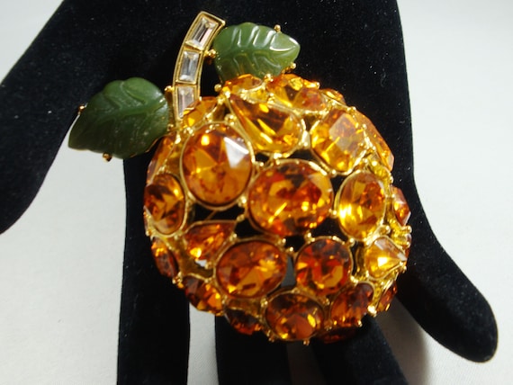 Kenneth Jay Lane Apricot Brooch, KJL Rhinestone Fr