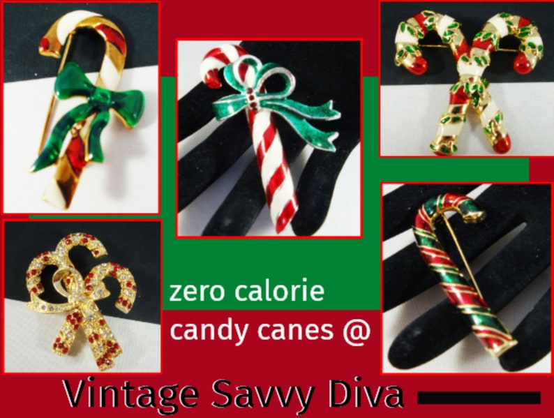 Vintage Red and Clear Rhinestone Gold Candy Cane Pin Vintage Monet Christmas Three Candy Cane Pin Monet Rhinestone Triple Candy Cane Pin