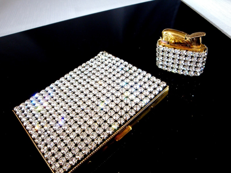 Rhinestone Cigarette Case and Lighter Wiesner of Miami Etsy