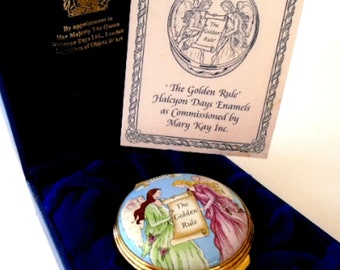 HALCYON DAYS Enamel Box, 2000 Golden Rule Enamel Angel Box, Halcyon Days for Mary Kay 2000 Golden Rule in Original Box, The Golden Rule
