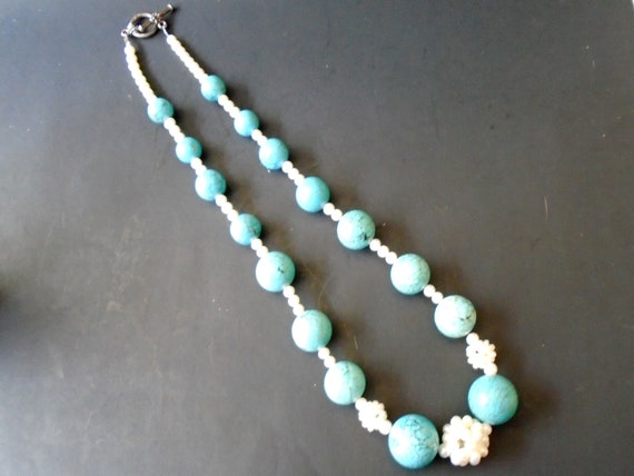 Vintage Turquoise Bead Pearl Necklace, Vintage Tu… - image 5