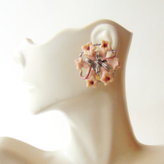 STAR Pink Plastic Flower Enamel Clip Earrings, 50… - image 4