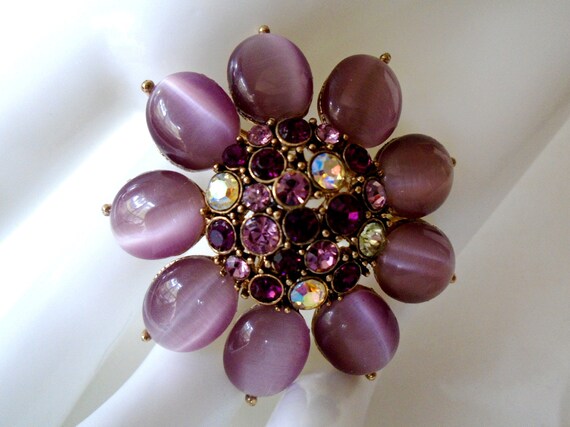 Monet Purple AB Rhinestone Flower Pin, Vintage Mo… - image 5