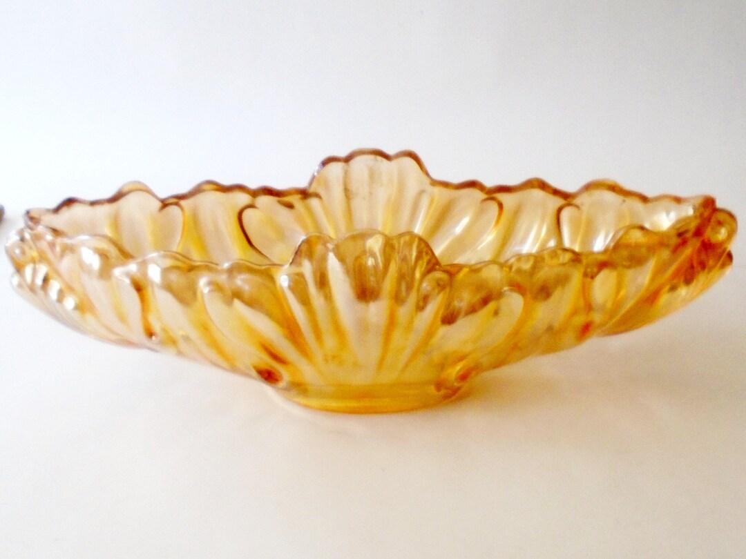 Marigold Carnival Glass Oblong Centerpiece Bowl Dish, Vintage Large