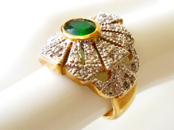 Faux Emerald Gold Plate CZ Ring Size 5 1/4, Vinta… - image 2