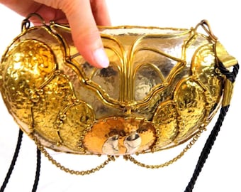 Vintage Brass & Copper Metallic Purse, Elegant Rare Luciano Designed Brass Copper Silver Handel Clutch or Shoulder Handbag Purse, Read Below