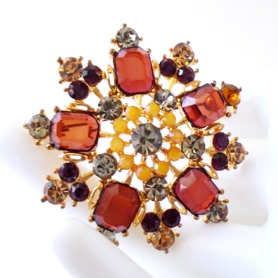 Open Back Rhinestone Flower Brooch, Vintage Purple