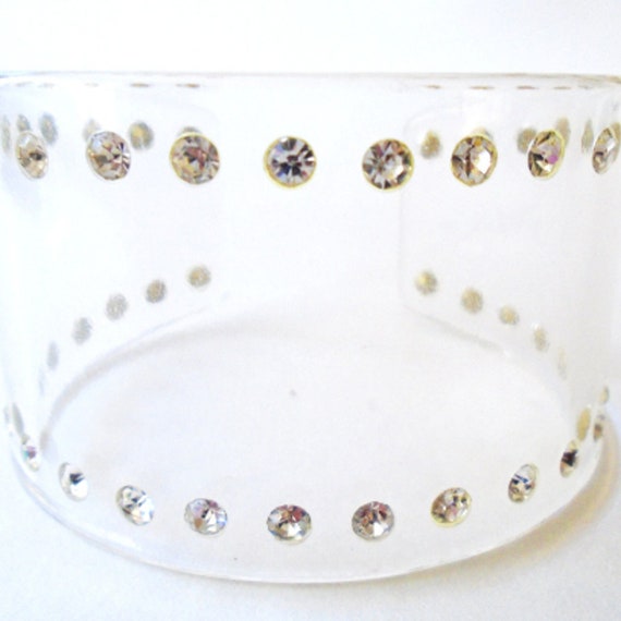 High End Wide Clear Lucite Rhinestone Cuff, Vintag