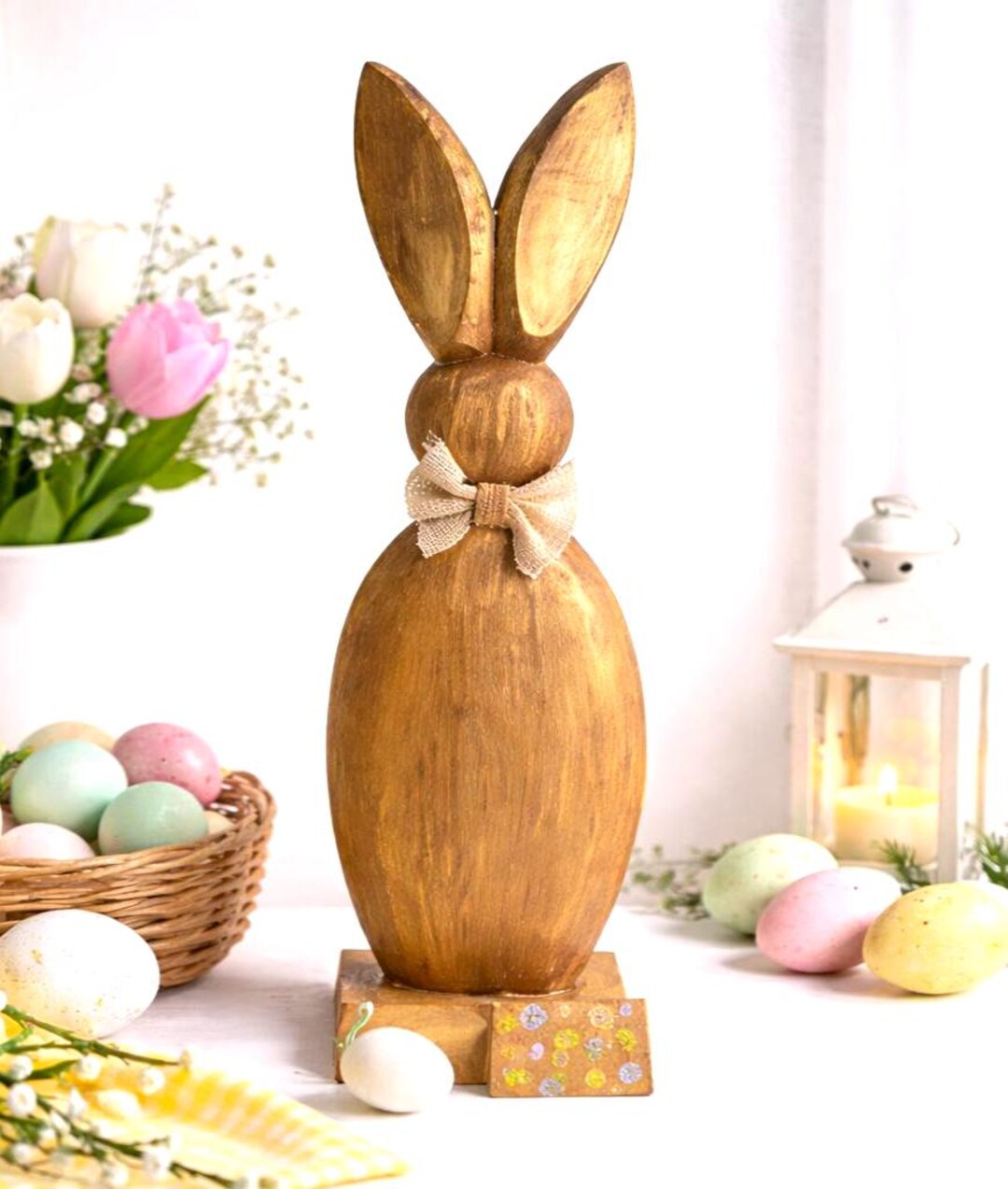 Wood Rabbit Symbol Peter Rabbit Style Wood Rabbit, Vintage Bunny Rabbit With Bow ...
