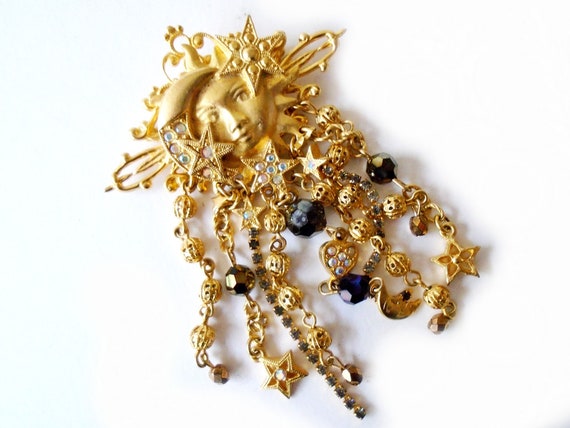 KIRKS FOLLY Gold Sun Moon Stars Rhinestone and Be… - image 3