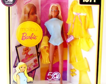 Malibu Barbie 1971 Reproduction Doll, 1971 My Favorite Barbie Reproduction Set NRFB, Vintage Blond Malibu Barbie Doll + Clothes