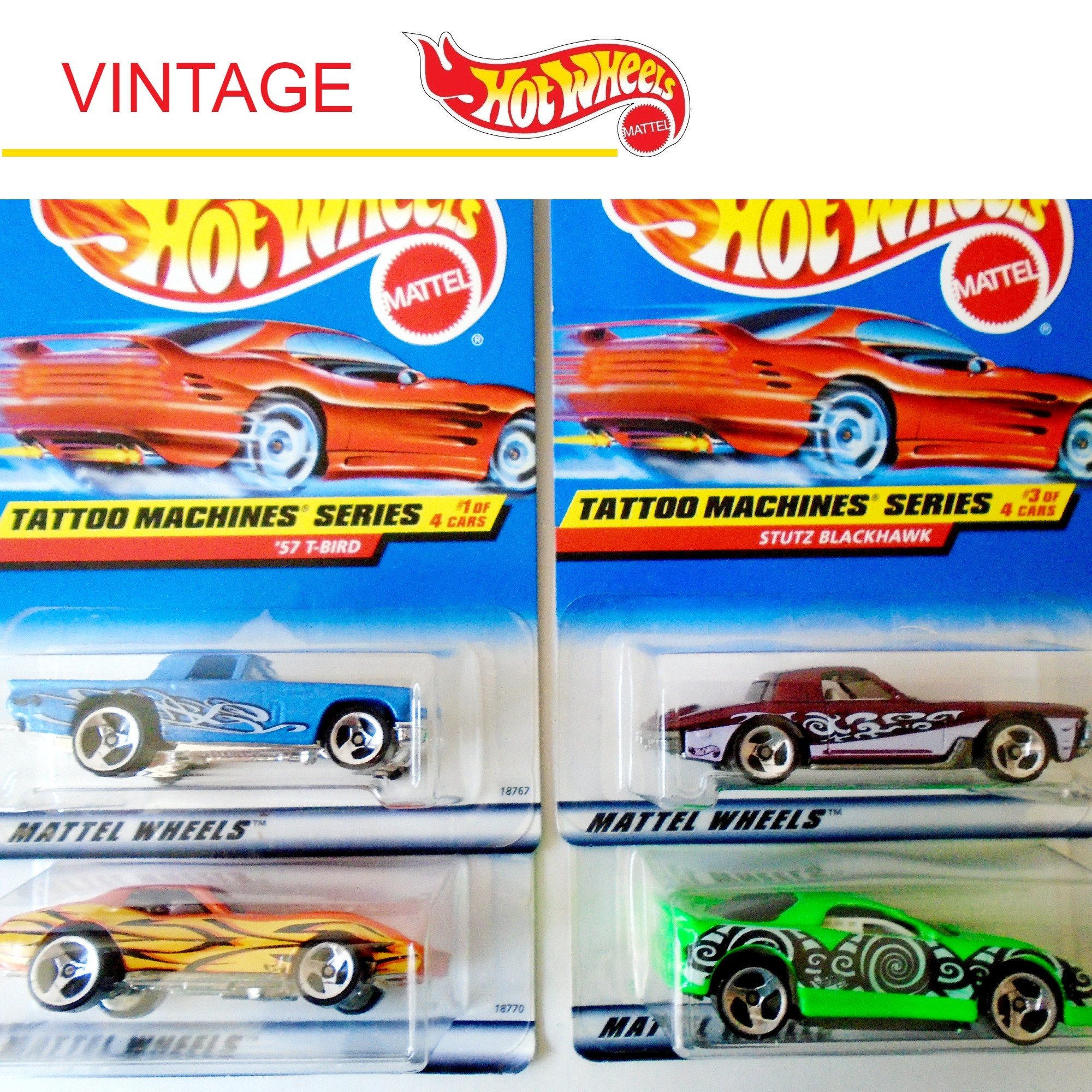 Hot Wheels Tattoo Machines Car Set of 4, No 685 686 687 688 NIP