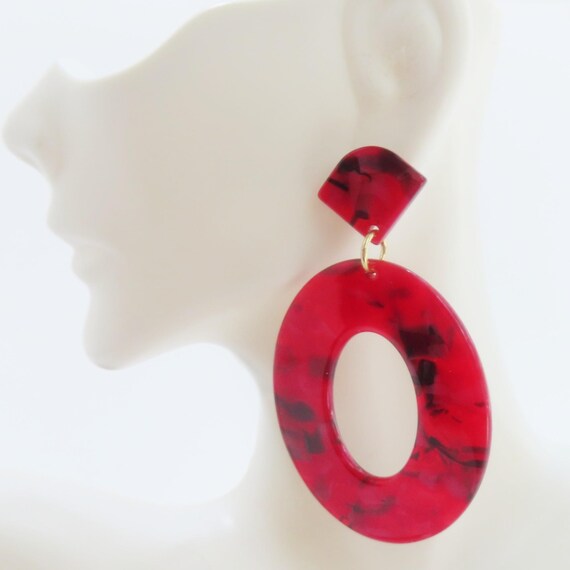 JOAN RIVERS Multi Color Red Lucite Dangle Earring… - image 1