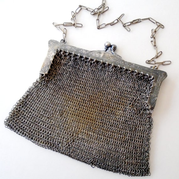 Antique German Silver Hand Purse, Antique Silver F