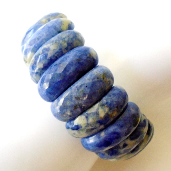 Chunky Blue Sodalite Bead Bracelet, Blue Faceted Bead Stretch Bracelet, Vintage Blue Sodalite Bracelet