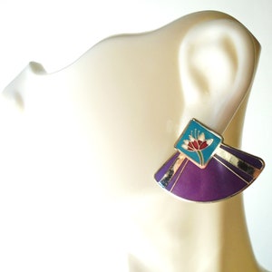 LAUREL BURCH Water Lily Cloisonne Earrings, Vintage Purple Water Lily, Vintage Laurel Burch Water Lily Enamel Pierced Earrings