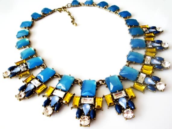 Joan Rivers Blue and Gold Rhinestone Necklace, Vin
