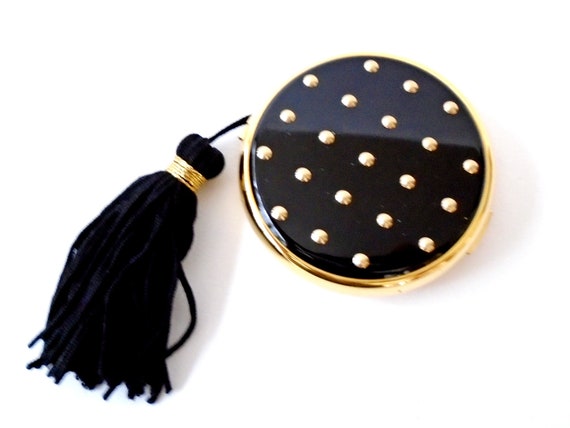 Lancome Black Enamel Compact, Black Studded Tassel