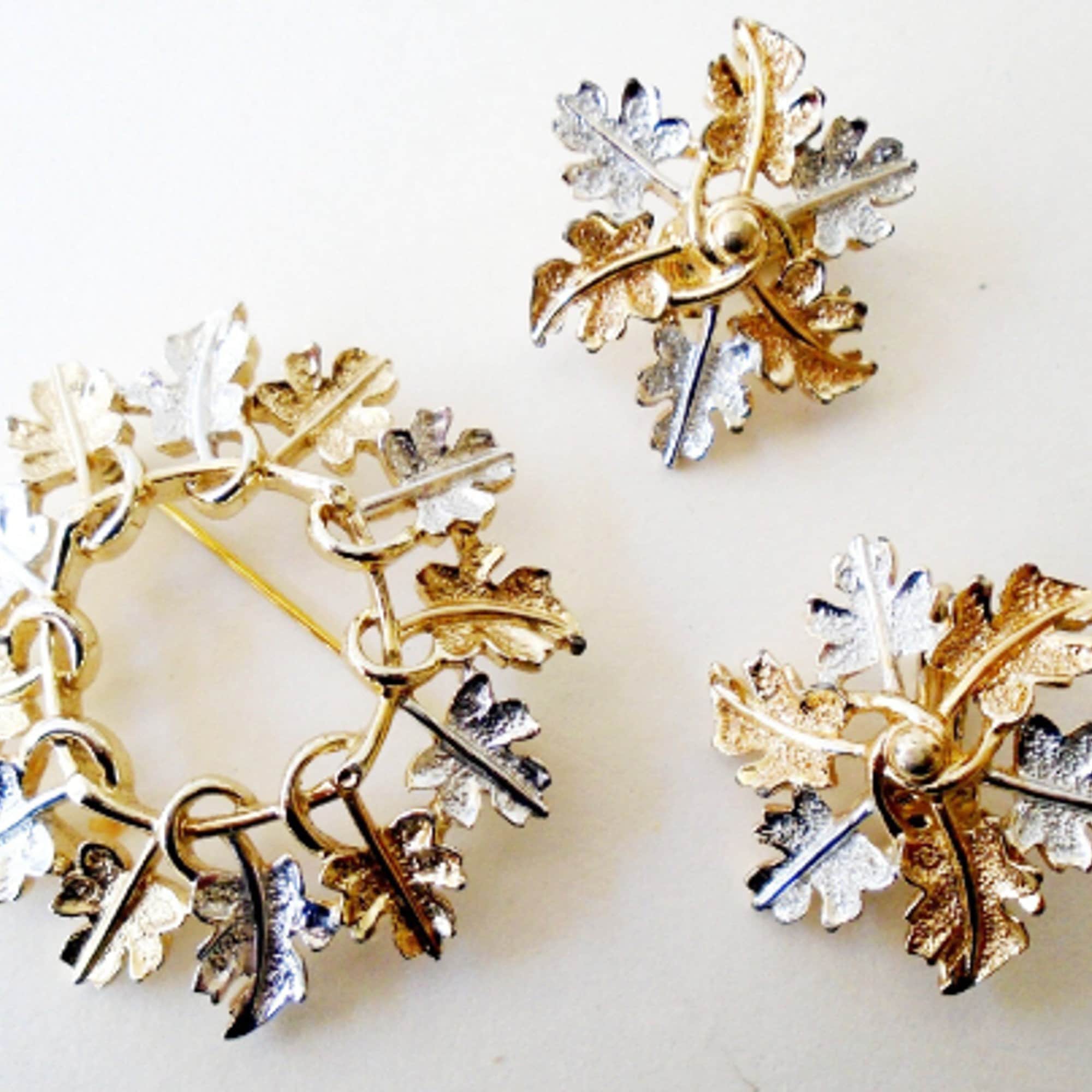 Sarah Coventry Gold and Silver Leaf Hair Accessory Vintage Sarah Coventry Gold & Silver Leaf Brooch and  main image 4