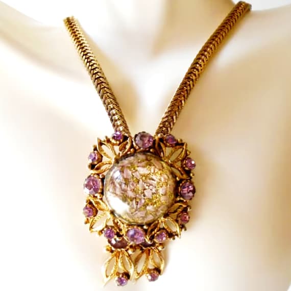 SELRO Violet Rhinestone Pink Glitter Pendant Neckl