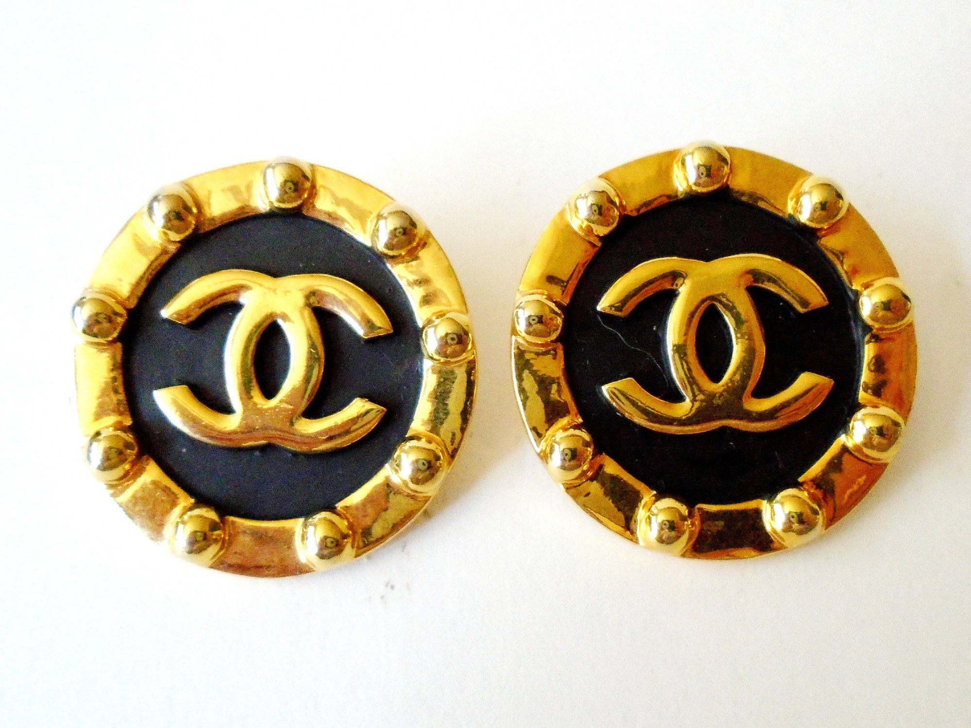 Authentic CHANEL Oversize Clip Earrings CHANEL Gold Plated 