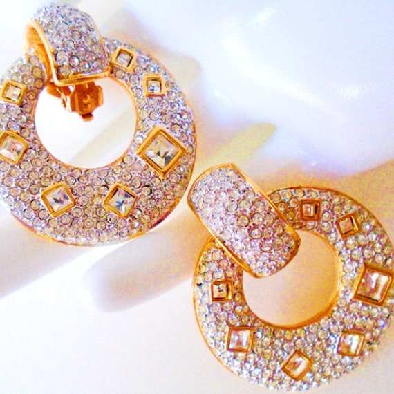 SWAROVSKI Pave Crystal Door Knocker Earrings, Hig… - image 1