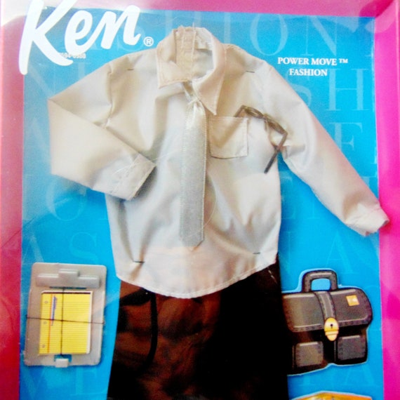 Ken Doll Fashion Avenue New in Box, Ken Power Move Business Outfit, NRFB Ken Doll 90's Gray Shirt and Tie Outfit