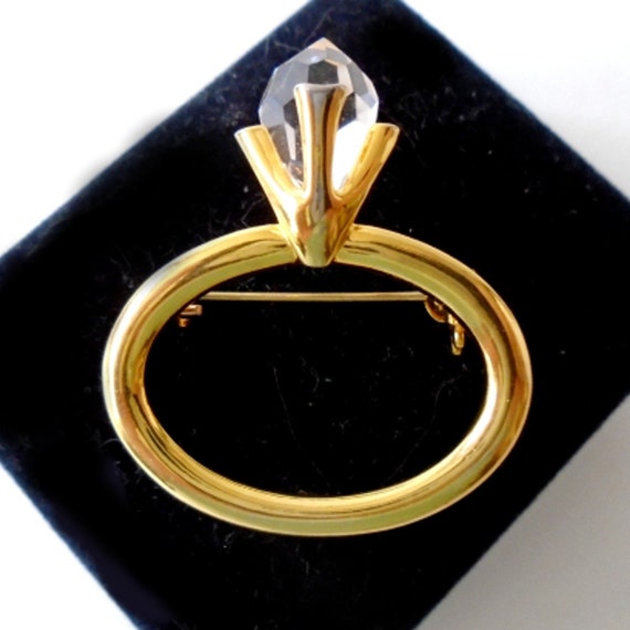 ANNE KLEIN Faux Diamond Ring Brooch, Gold Engageme