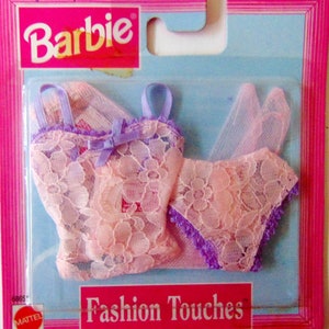 Barbie Lingerie Camisole + Panties + Hosiery, Barbie Fashion Touches Pink Lace LINGERIE New in Box, Vintage 1998 NRFB Barbie Bra + Panties