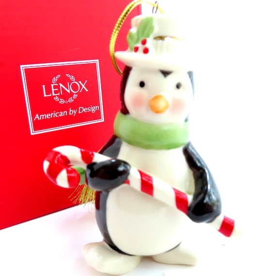 LENOX Penguin Boxed Ornament, Lenox China Chilly Penguin and Candy