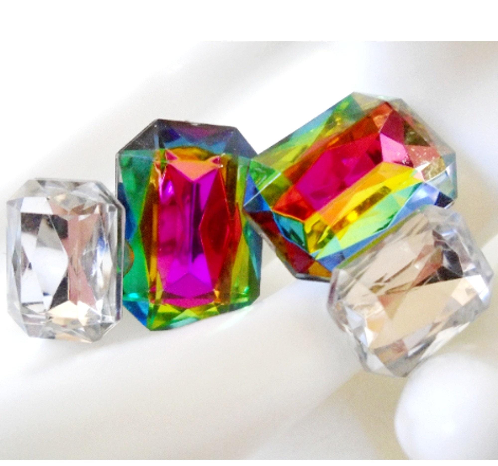 Vintage Watermelon Lucite Earrings, Crystal Like & Colorful Large Faceted Lucite Faceted Stud Earrings, Bold and Beautiful Jewelry Earrings