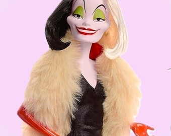 CRUELLA DISNEY DOLL, New Mattel 12" Tall Cruella De Vil Fashion Doll, 100 Years of Disney Wonder Collectible Doll, Not in Box Stand Included