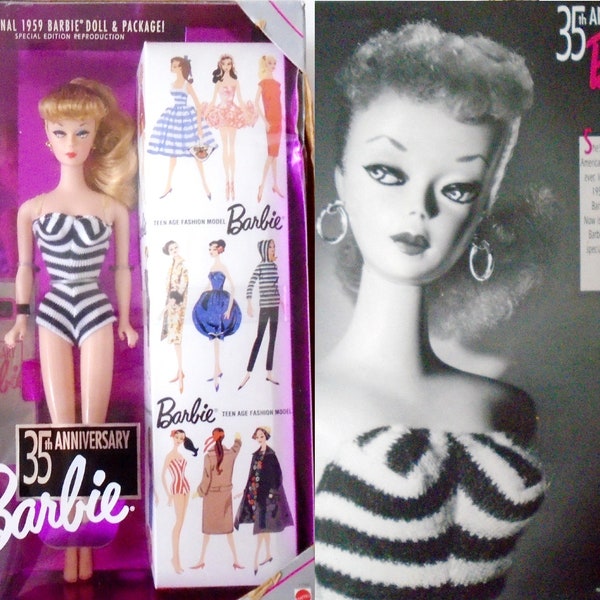 Vintage Mattel Barbie Doll, 1959 Barbie Mattel Reproduction 35th Anniversary, NRFB Blond 35th Anniversary Barbie, New in Box Barbie