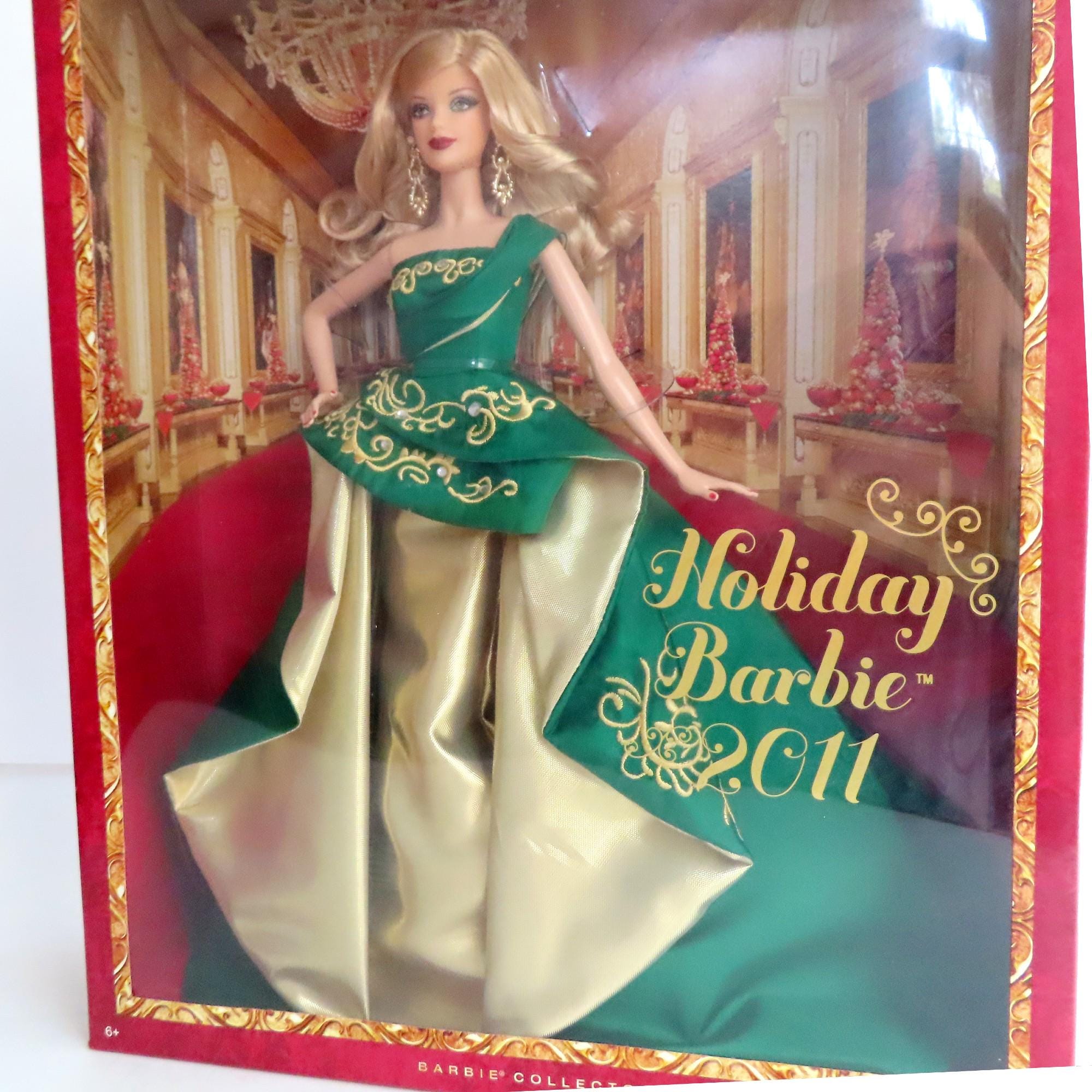 green emerald velvet dress Vintage Holiday Barbie Hallmark Ornament 1995 Green Dress and Blonde H – At  Grandma's Table main image 1